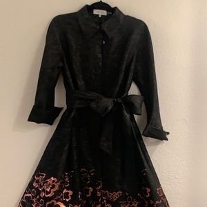 TERI JON BY RICKIE FREEMAN -  Black Jacquard Cocktail Dress w/ Copper detailing
